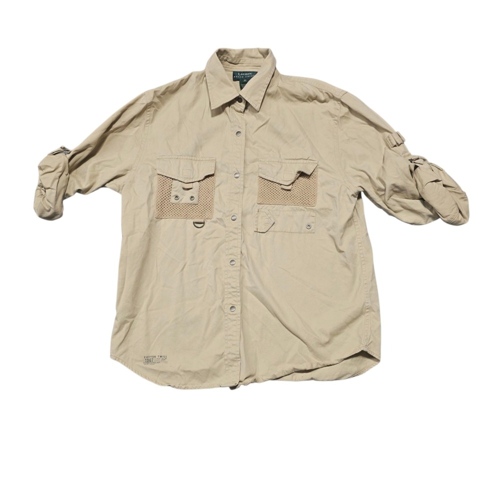 Lauren Ralph Lauren Womens Beige Cotton Twill Roll Tab‎ Sleeve Utility Shirt M - Picture 7 of 7